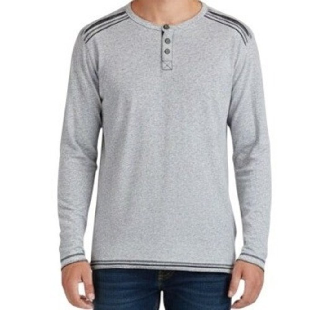 BKE Shirt Boys L 14-16 Gray Long Sleeve Henley Jersey Knit Casual Pullover Tee